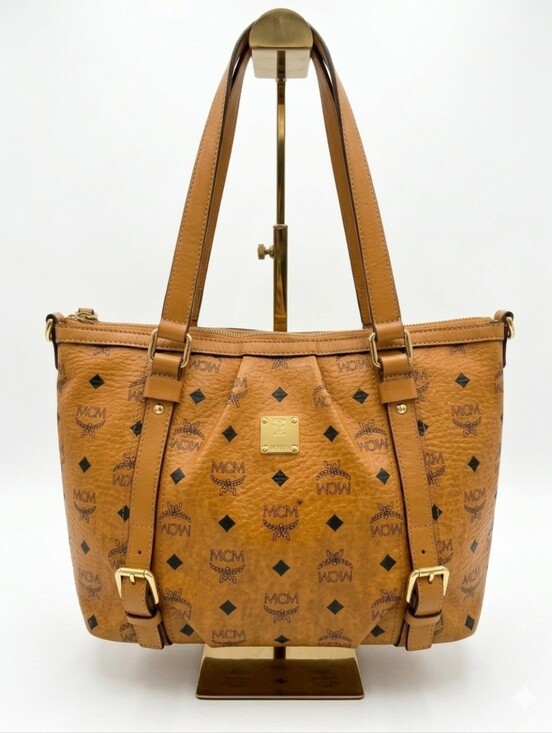MCM Handbags - MCM Vintage Anya Heritage Pleated Tote In Cognac Visetos Leather